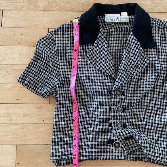 Vintage 90s Scarlett Cropped Blazer Top Short Sleeve Plaid Checkered XS/S 90s - Picture 4 of 7